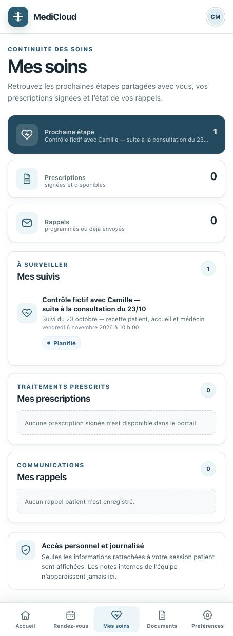Les suivis dans le portail web sur téléphone. Aucune application mobile à installer.